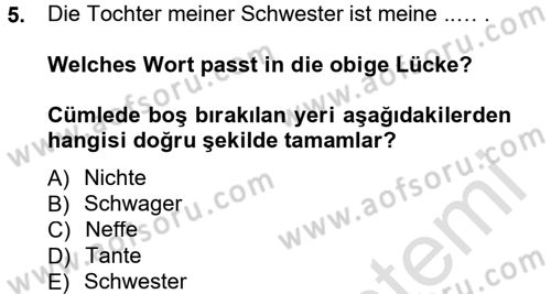 Almanca 1 Dersi 2013 - 2014 Yılı Tek Ders Sınav Soruları 5. Soru