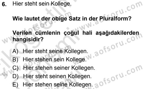 Almanca 1 Dersi 2013 - 2014 Yılı Tek Ders Sınav Soruları 6. Soru