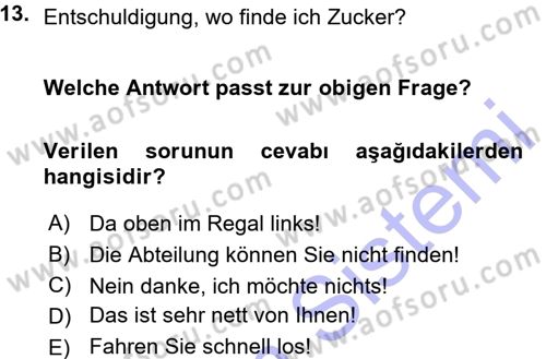 Almanca 1 Dersi 2015 - 2016 Yılı (Vize) Ara Sınavı 13. Soru