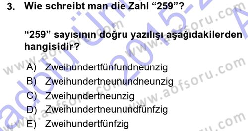 Almanca 1 Dersi 2015 - 2016 Yılı (Vize) Ara Sınavı 3. Soru