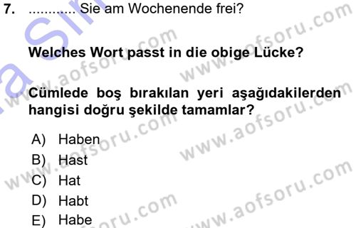 Almanca 1 Dersi 2015 - 2016 Yılı (Vize) Ara Sınavı 7. Soru