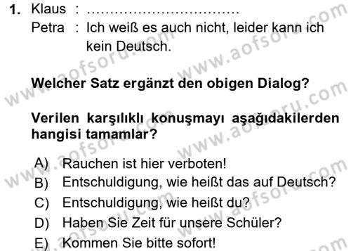 Almanca 1 Dersi 2015 - 2016 Yılı Tek Ders Sınav Soruları 1. Soru