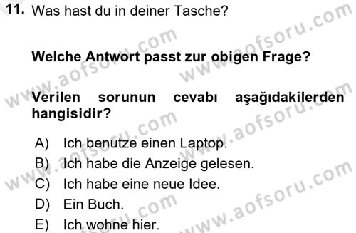 Almanca 1 Dersi 2015 - 2016 Yılı Tek Ders Sınav Soruları 11. Soru