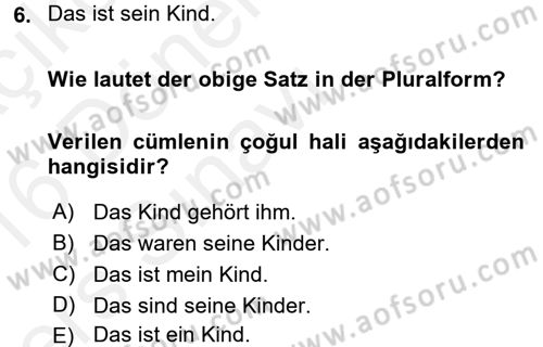 Almanca 1 Dersi 2015 - 2016 Yılı Tek Ders Sınav Soruları 6. Soru
