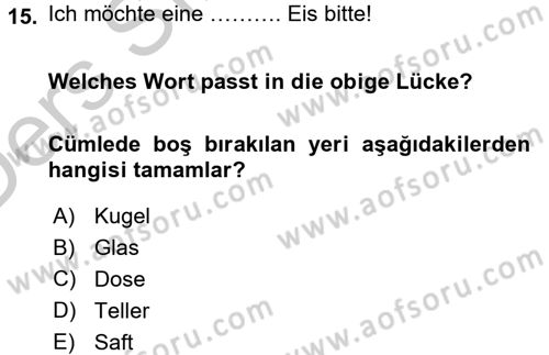 Almanca 1 Dersi 2016 - 2017 Yılı 3 Ders Sınav Soruları 15. Soru