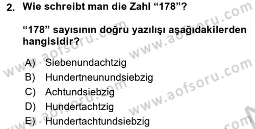 Almanca 1 Dersi 2016 - 2017 Yılı 3 Ders Sınav Soruları 2. Soru
