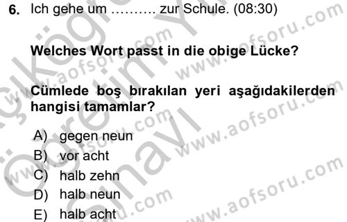 Almanca 1 Dersi 2016 - 2017 Yılı 3 Ders Sınav Soruları 6. Soru