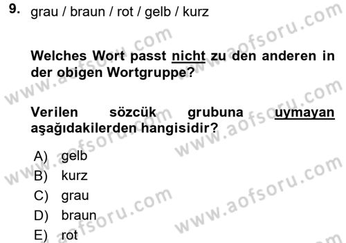 Almanca 1 Dersi 2016 - 2017 Yılı 3 Ders Sınav Soruları 9. Soru