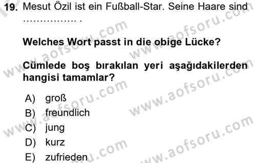 Almanca 1 Dersi 2016 - 2017 Yılı (Vize) Ara Sınav Soruları 19. Soru