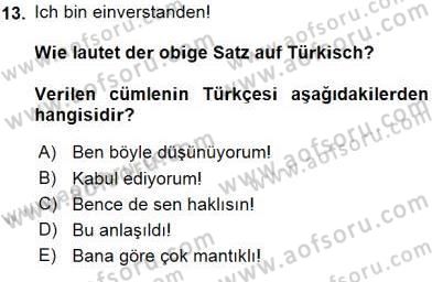Almanca 2 Dersi 2015 - 2016 Yılı (Vize) Ara Sınavı 13. Soru