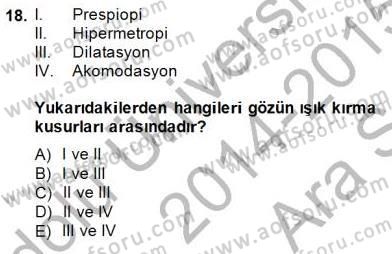 İnsan Anatomisi Ve Fizyolojisi Dersi Ara Sınavı Deneme Sınav Soruları 18. Soru
