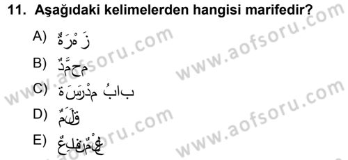 Arapça 1 Dersi Ara Sınavı Deneme Sınav Soruları 11. Soru