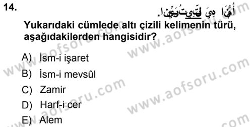 Arapça 1 Dersi Ara Sınavı Deneme Sınav Soruları 14. Soru