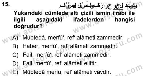 Arapça 1 Dersi 2012 - 2013 Yılı (Vize) Ara Sınavı 15. Soru