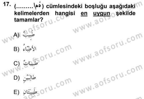 Arapça 1 Dersi 2012 - 2013 Yılı (Vize) Ara Sınav Soruları 17. Soru