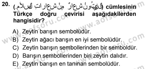 Arapça 1 Dersi 2012 - 2013 Yılı (Vize) Ara Sınav Soruları 20. Soru