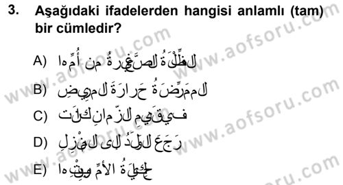 Arapça 1 Dersi Ara Sınavı Deneme Sınav Soruları 3. Soru