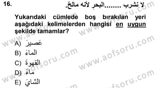 Arapça 1 Dersi 2012 - 2013 Yılı (Final) Dönem Sonu Sınav Soruları 16. Soru