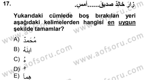 Arapça 1 Dersi 2012 - 2013 Yılı (Final) Dönem Sonu Sınav Soruları 17. Soru