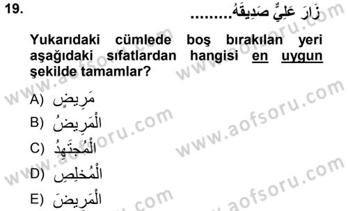 Arapça 1 Dersi 2012 - 2013 Yılı (Final) Dönem Sonu Sınav Soruları 19. Soru