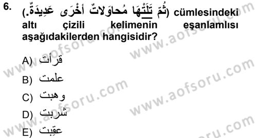 Arapça 1 Dersi 2012 - 2013 Yılı (Final) Dönem Sonu Sınav Soruları 6. Soru