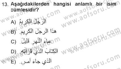 Arapça 1 Dersi 2012 - 2013 Yılı Tek Ders Sınav Soruları 13. Soru