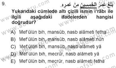 Arapça 1 Dersi 2012 - 2013 Yılı Tek Ders Sınav Soruları 9. Soru