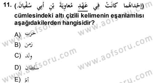 Arapça 1 Dersi Ara Sınavı Deneme Sınav Soruları 11. Soru