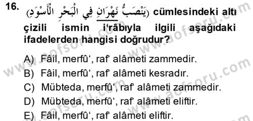 Arapça 1 Dersi Ara Sınavı Deneme Sınav Soruları 16. Soru