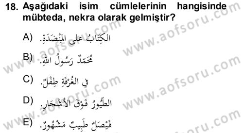 Arapça 1 Dersi Ara Sınavı Deneme Sınav Soruları 18. Soru