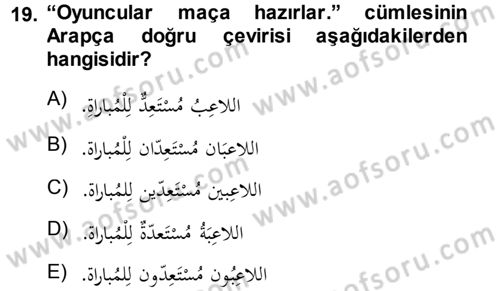 Arapça 1 Dersi 2013 - 2014 Yılı (Vize) Ara Sınav Soruları 19. Soru