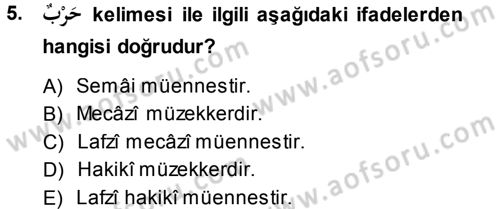 Arapça 1 Dersi Ara Sınavı Deneme Sınav Soruları 5. Soru