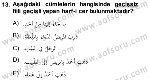 Arapça 1 Dersi 2013 - 2014 Yılı (Final) Dönem Sonu Sınav Soruları 13. Soru