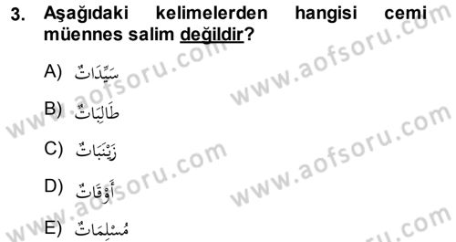 Arapça 1 Dersi 2013 - 2014 Yılı (Final) Dönem Sonu Sınav Soruları 3. Soru