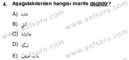Arapça 1 Dersi 2013 - 2014 Yılı (Final) Dönem Sonu Sınav Soruları 4. Soru