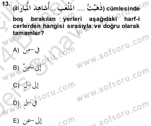 Arapça 1 Dersi 2013 - 2014 Yılı Tek Ders Sınav Soruları 13. Soru