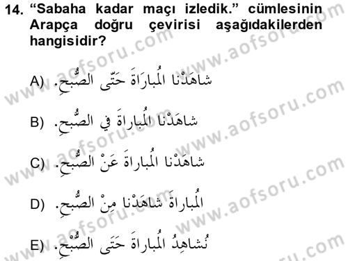Arapça 1 Dersi 2013 - 2014 Yılı Tek Ders Sınav Soruları 14. Soru