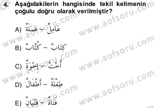 Arapça 1 Dersi 2013 - 2014 Yılı Tek Ders Sınav Soruları 4. Soru