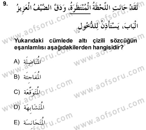 Arapça 1 Dersi 2013 - 2014 Yılı Tek Ders Sınav Soruları 9. Soru