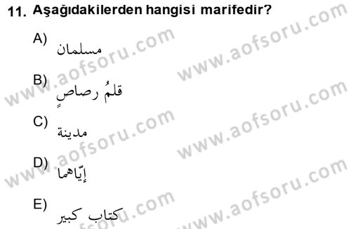 Arapça 1 Dersi 2014 - 2015 Yılı (Vize) Ara Sınav Soruları 11. Soru