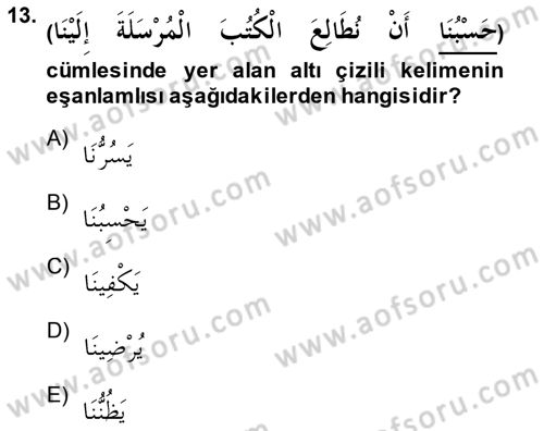 Arapça 1 Dersi 2014 - 2015 Yılı (Vize) Ara Sınav Soruları 13. Soru
