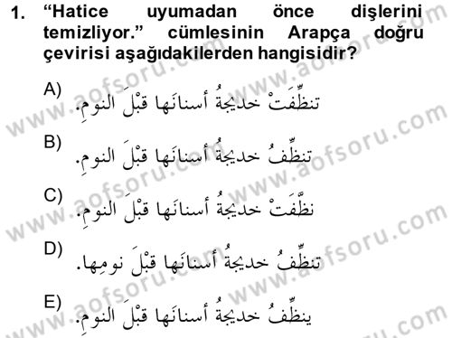 Arapça 1 Dersi 2014 - 2015 Yılı (Final) Dönem Sonu Sınav Soruları 1. Soru