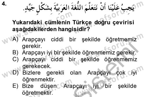 Arapça 1 Dersi 2014 - 2015 Yılı (Final) Dönem Sonu Sınav Soruları 4. Soru
