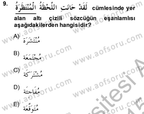 Arapça 1 Dersi 2014 - 2015 Yılı (Final) Dönem Sonu Sınav Soruları 9. Soru