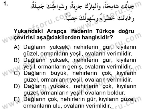Arapça 1 Dersi 2014 - 2015 Yılı Tek Ders Sınav Soruları 1. Soru