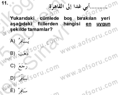 Arapça 1 Dersi 2014 - 2015 Yılı Tek Ders Sınav Soruları 11. Soru