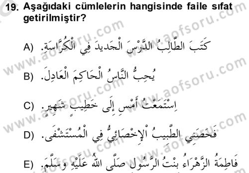 Arapça 1 Dersi 2014 - 2015 Yılı Tek Ders Sınav Soruları 19. Soru