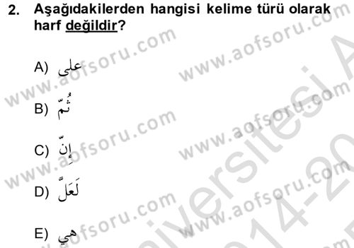 Arapça 1 Dersi 2014 - 2015 Yılı Tek Ders Sınav Soruları 2. Soru