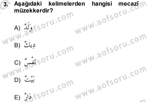 Arapça 1 Dersi 2014 - 2015 Yılı Tek Ders Sınav Soruları 3. Soru