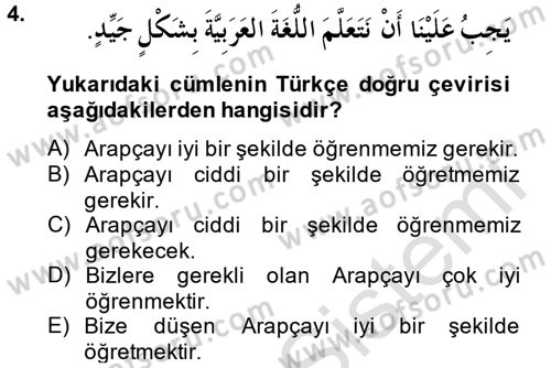 Arapça 1 Dersi 2014 - 2015 Yılı Tek Ders Sınavı 4. Soru